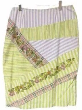 Striped Floral Patchwork Skirt